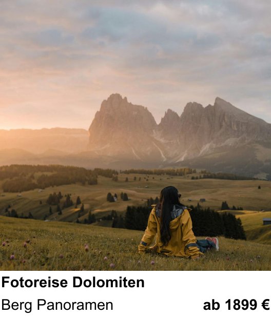Technischer Foto-Workshop für Aufnahmen zu Fotoreise Dolomiten: Berg Panoramen