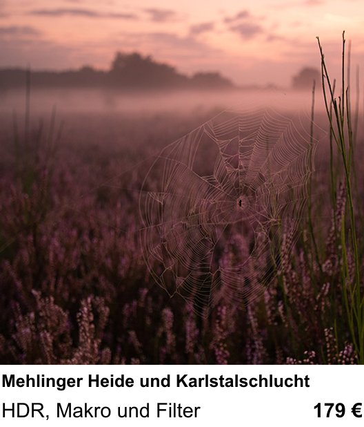 Technischer Foto-Workshop für Aufnahmen zu Mehlinger Heide und Karlstalschlucht: HDR, Makro und Filter